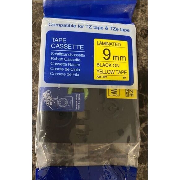 Compatible Label Tape Tz TZe S621  Brother Black on Yellow 9mm x 8m New - Picture 1 of 2
